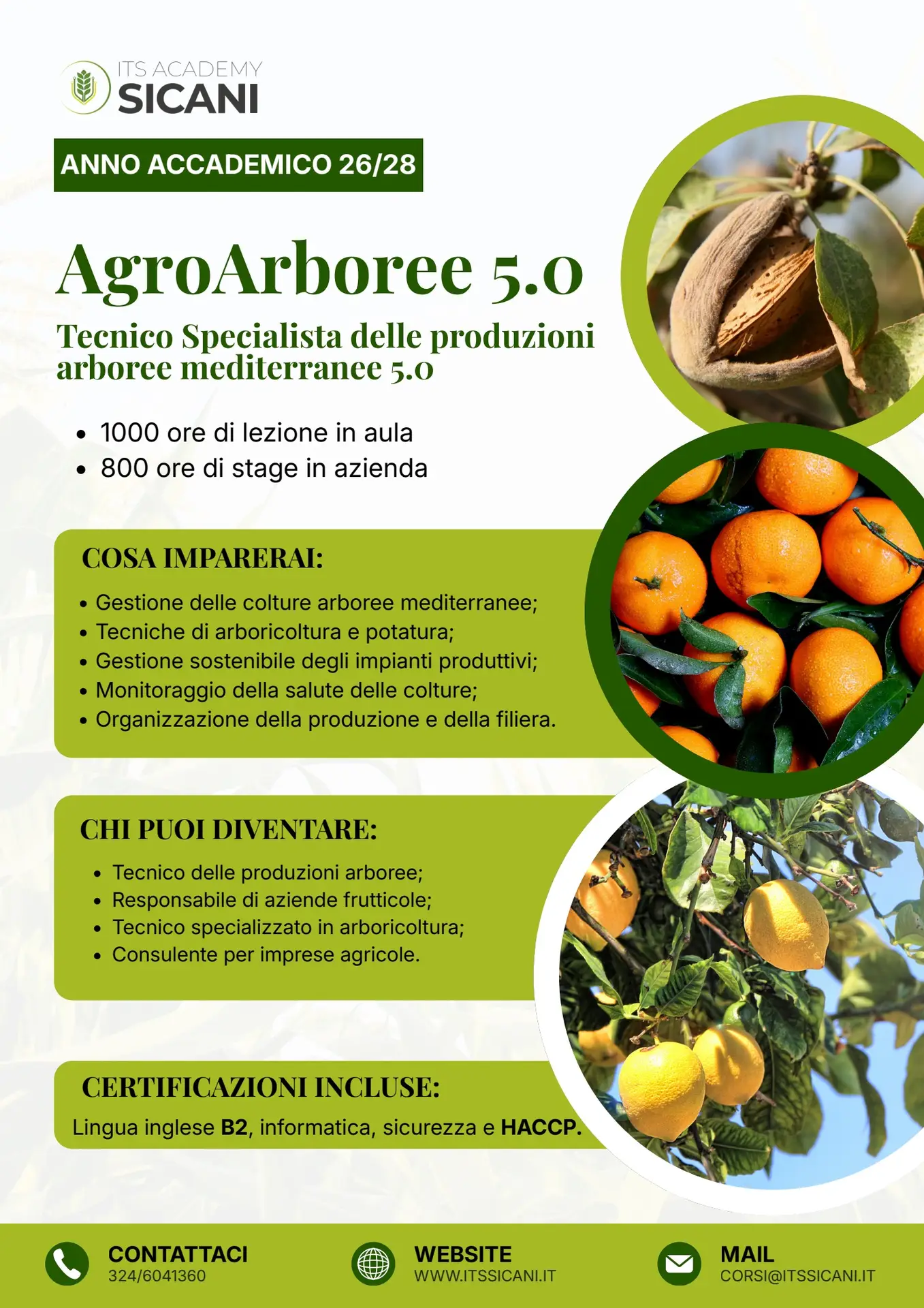 Agro Arboree 5.0 – Tecnico Specialista delle produzioni arboree mediterranee 5.0 – Ribera – 2026/2028
